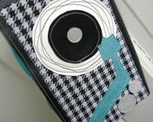 Retro Blue Houndstooth Record Player Vinyl Clutch Bag