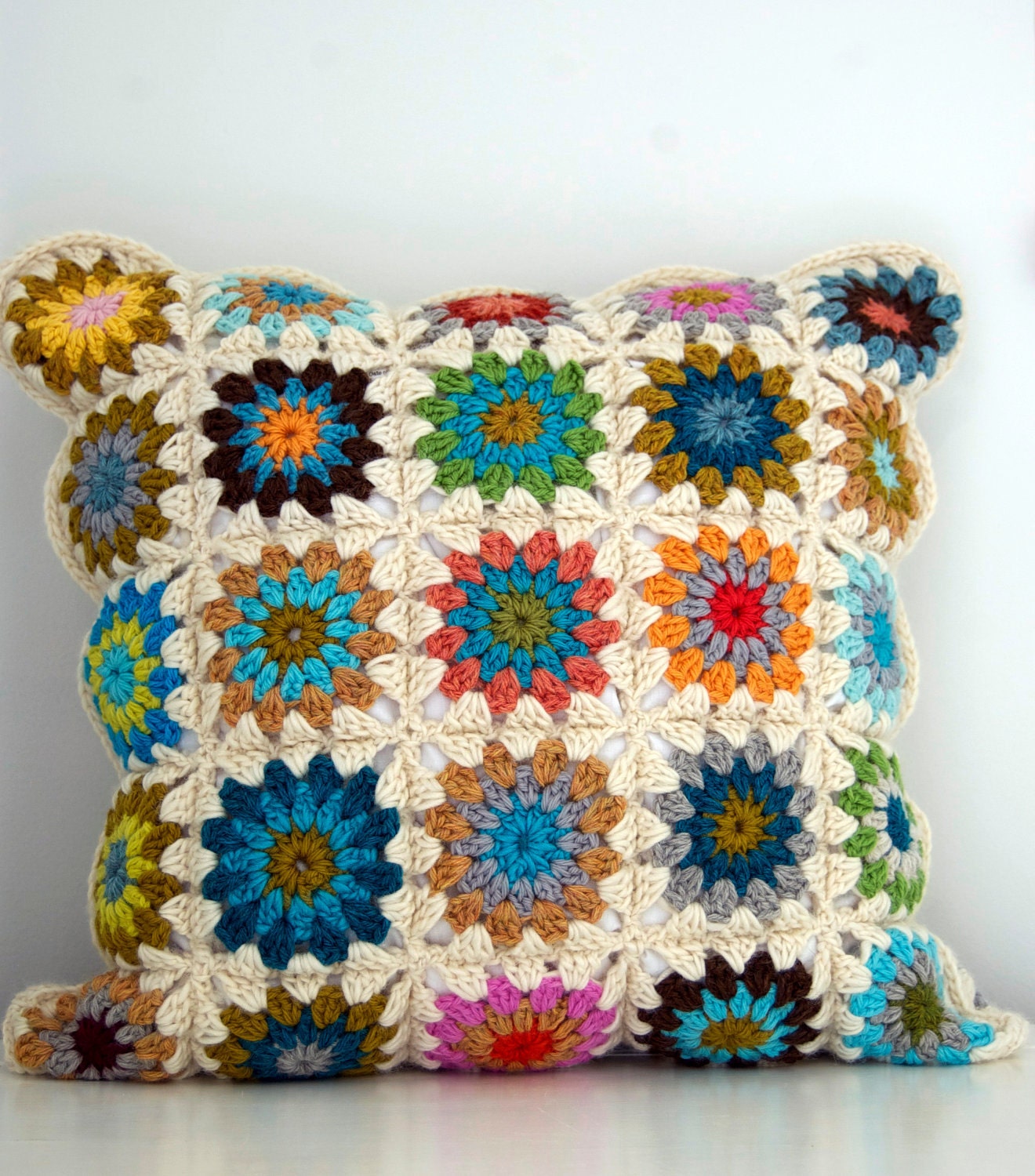 Hand Crocheted Granny Square Cushion 4