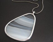 White streaks soldered stained glass necklace (1413)