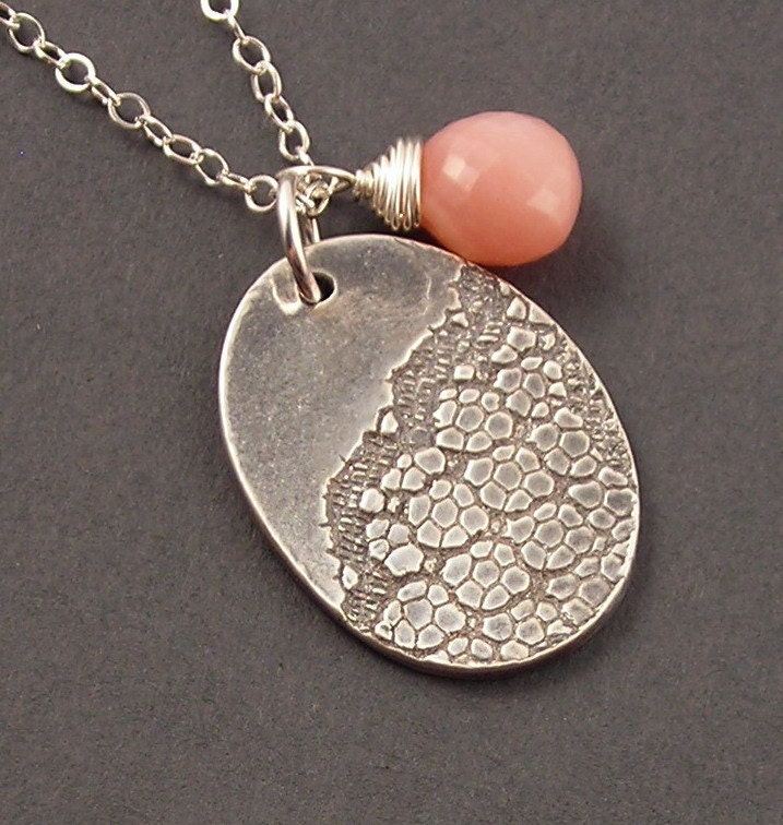 Delicates, Pink Peruvian Opal, Fine Silver Pendant, Sterling Silver Necklace, erinelizabeth