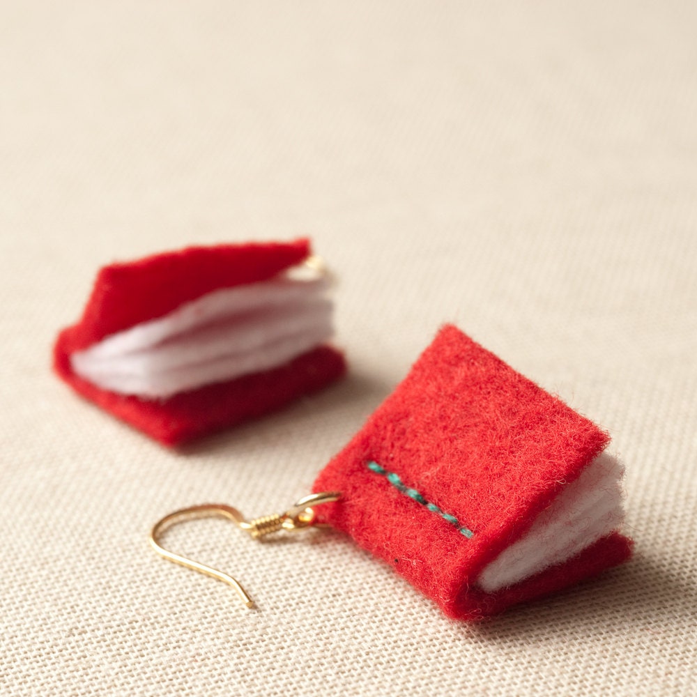 Book Earrings - Red Felt - Writers - Eco - Vegan - Librarian - Nerd
