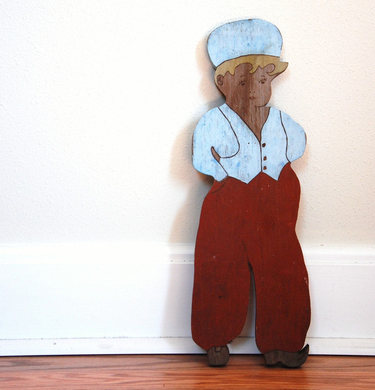 LITTLE DUTCH BOY / Vintage Handpainted Wooden Yard Decor / Arts N Crafts Deco Style