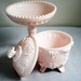 PRETTY IN PINK / Milk Glass COVERED CANDY DISH and COMPOTE