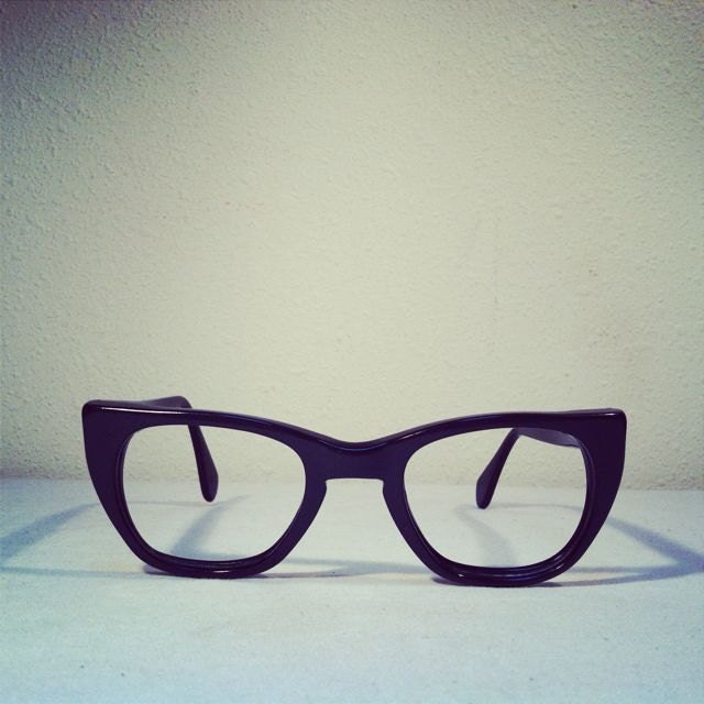 Vintage MOD 60s ROCKABILLY EYEGLASSES / Retro Thick Black Frames / Horn rimmed Nerd