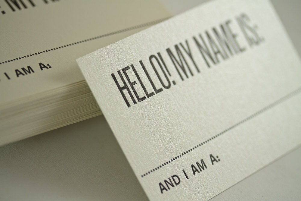 Hello My Name Is - Retro Style Letterpress Graphic Design Nametags - Set of 30
