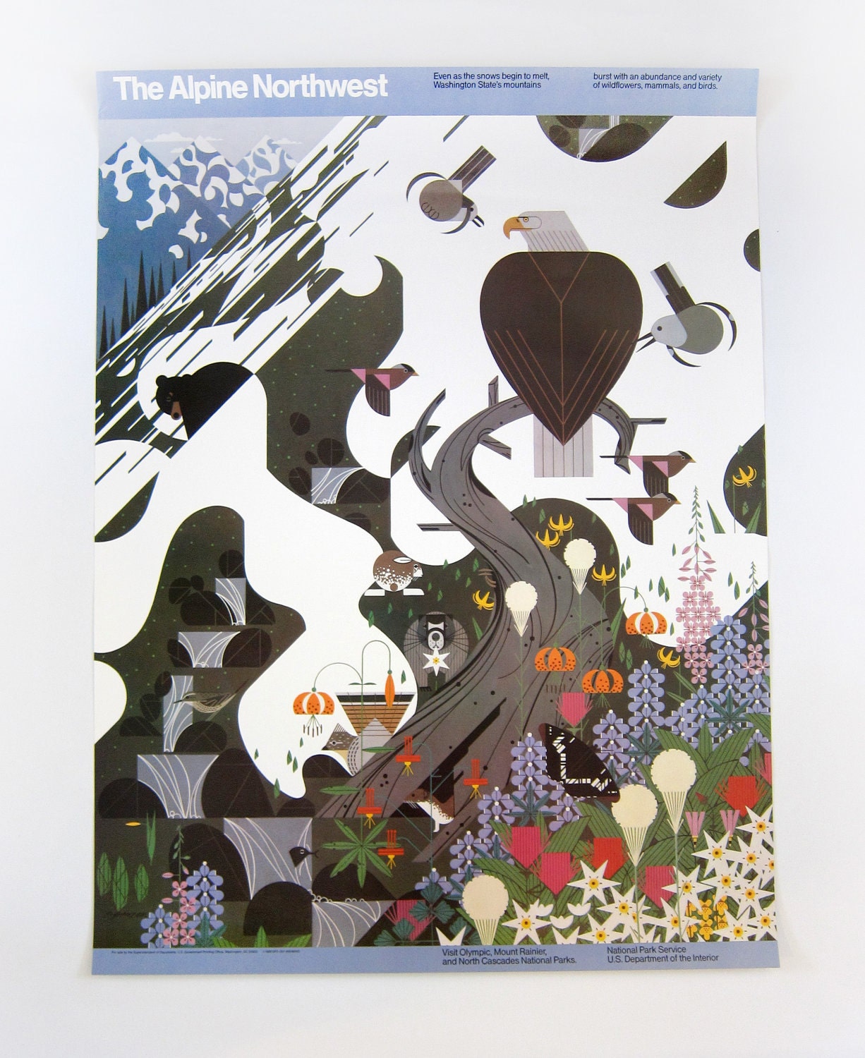Vintage HUGE Charles Charley Harper National Parks Service Poster - The Alpine Northwest