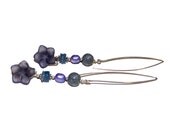 Cornflower Blue Glass Blossom Earrings with  Kyanite, Freshwater Pearls & Ceramic Beads