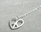 Peace Symbol Heart Sterling Silver Charm Necklace, 16 in.