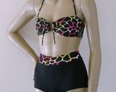 Wired Print Bandeau and High Waisted Retro Two Piece Swimsuit in S.M.L.XL
