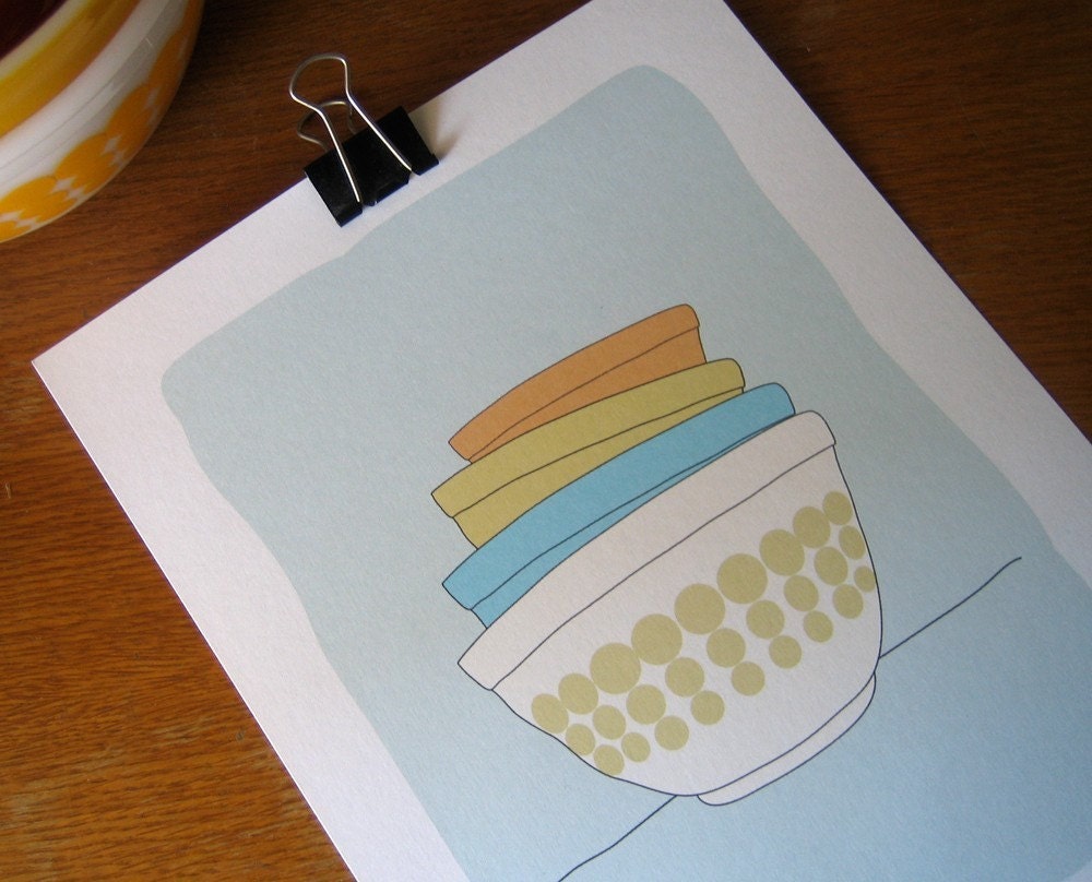 Stack of 4 Pyrex Bowls Art Print