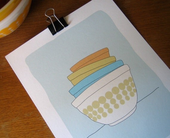 Stack of 4 Pyrex Bowls Art Print