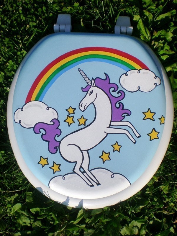 Unicorn and Rainbow Toilet Seat Hand Painted by Debbie Is Adopted