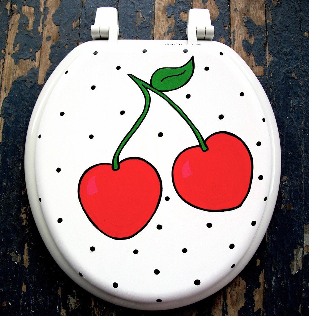 Sweet as Cherry Pie Toilet Seat Hand Painted by Debbie Is Adopted