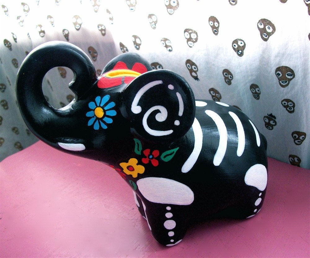 Day of the Dead Elephant Bank Hand Painted Halloween
