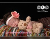 Yellow OR Pink Peach Rosette Swarovski Crystals on Soft Stretch Ribbon Headband Newborn to Adult UPIC Color