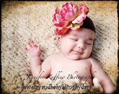 NEW Blush Pink and Peach Flower Swarovski Crystal Center on Super Soft Nylon Headband .. Fits Ages Newborn through age 3/4......Matching Mommy or Big Sister Clip also ava