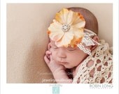 Special Occasion Gold Petite Flower Lace Accent Pearl Rhinestone Gem Center Thin Elastic Headband  Fits Infants through Adults