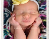 Sunny Yellow Rosette Swarovski Crystal Center on Soft Stretch Ribbon Headband Newborn to Adult
