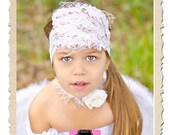 NEW Boutique Stunning White and Beige Feather Pearl Rhinestone Netting Ivory Headband Fits Newborns To Adults
