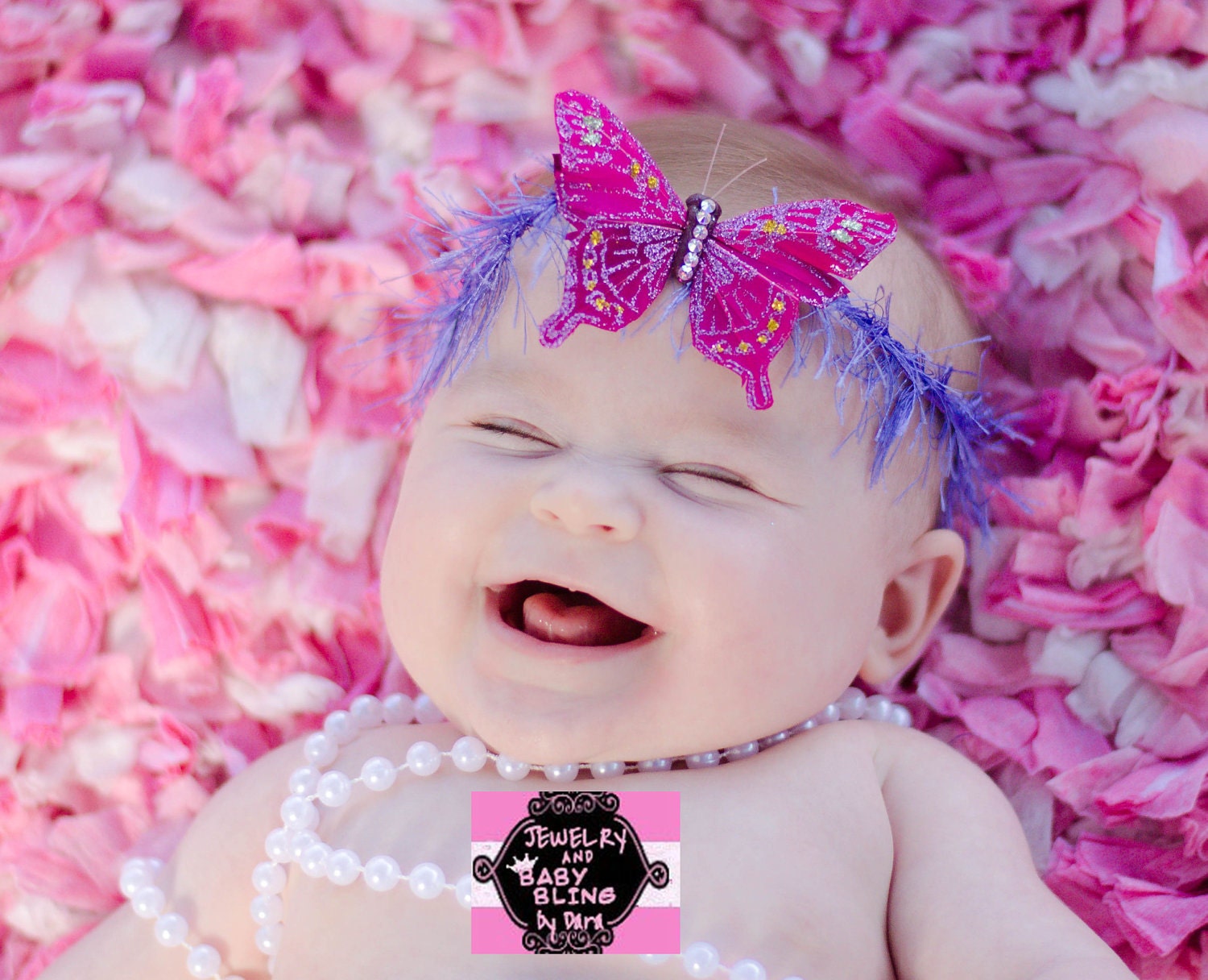 Fuschia Butterfly Swarovski Crystal Center Purple Halo tieback Headband Fits Newborn Infants through Adults