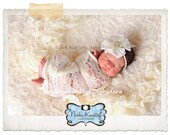 Special Occasion White Ivory Petite Flower Lace Accent Pearl Rhinestone Gem Center Thin Elastic Headband  Fits Infants through Adults