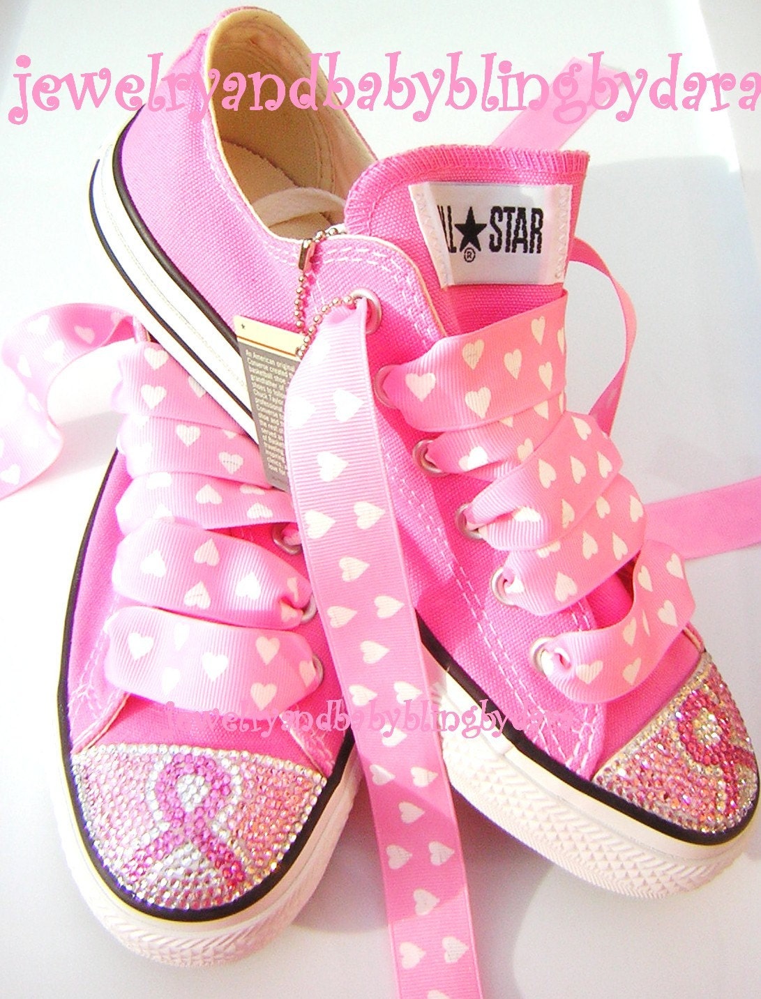 BREAST CANCER AWARENESS Adult Teen Swarovski Crystal Converse Bling Pink Low Sneakers