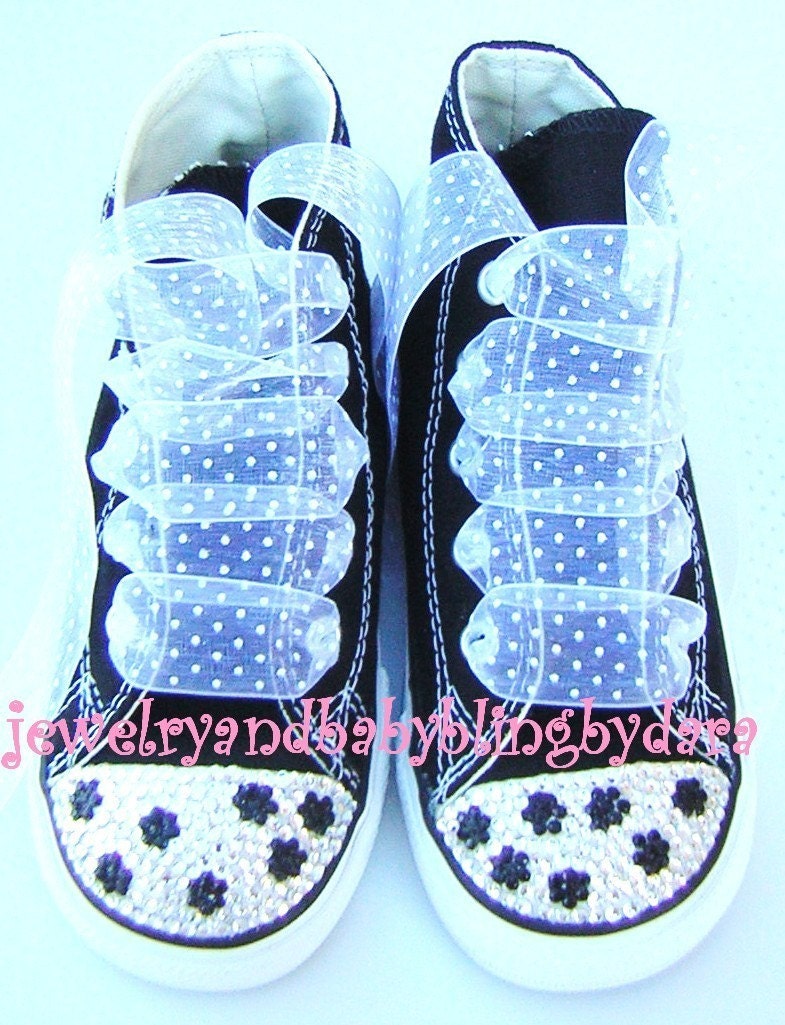 Infant Toddler Bling Chuck Taylor All Star Converse BLACK POLKA DOT Swarovski Crystal Black HiTop Sneakers Shoes