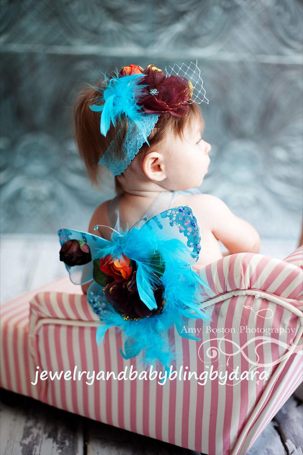 NEW REGAL ROSE Jeweled Butterfly Angel Wings Headband Flowers Feathers Rhinestone Gem Butterfly Accents - Incredible Photo Prop