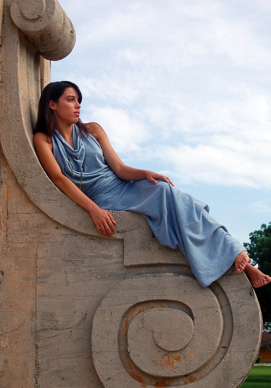 White Tara Halter Dress. Organic cotton hemp.