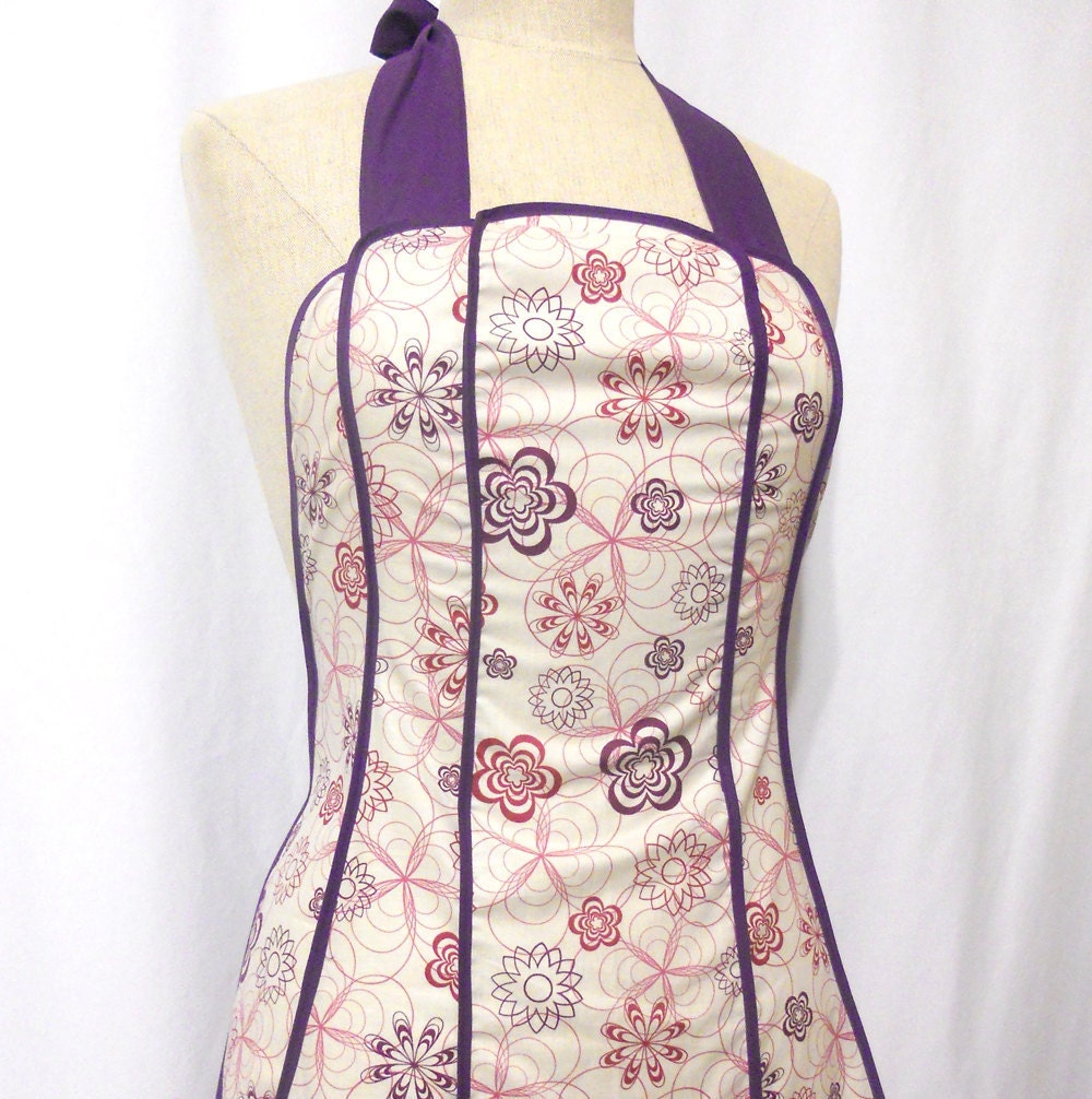 Retro Apron Groovy Purple Flowers