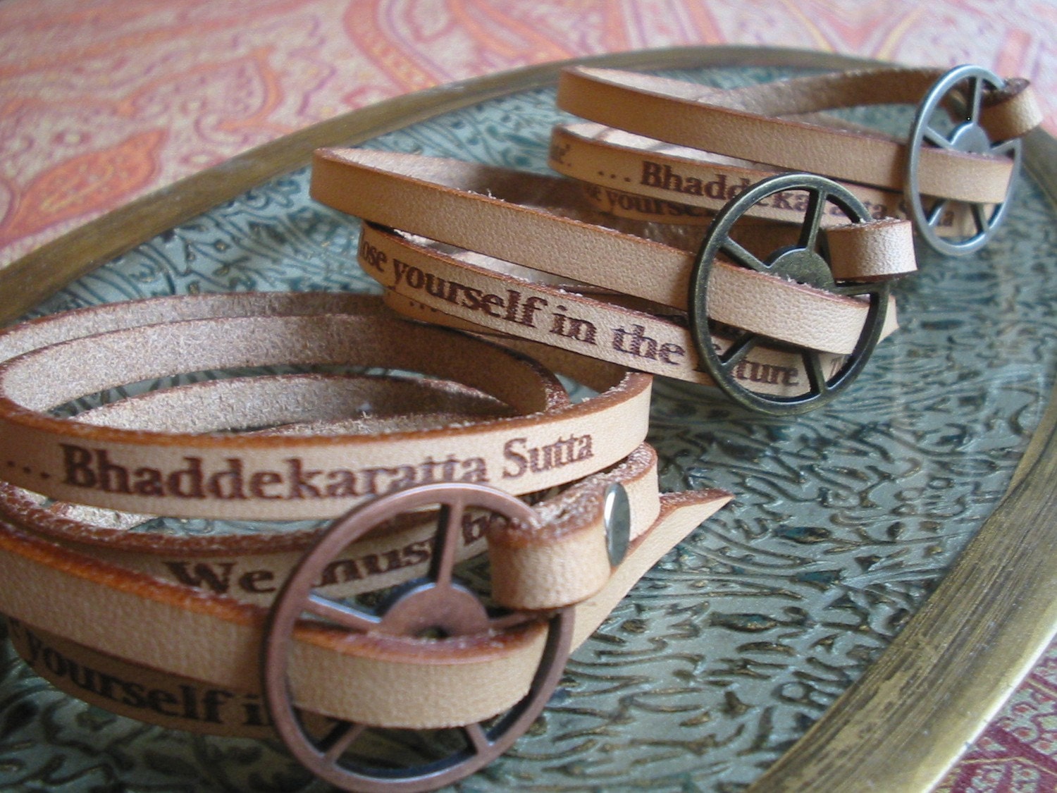 Leather Buddha Wrap Bracelet Brass Closure - One Size fits All
