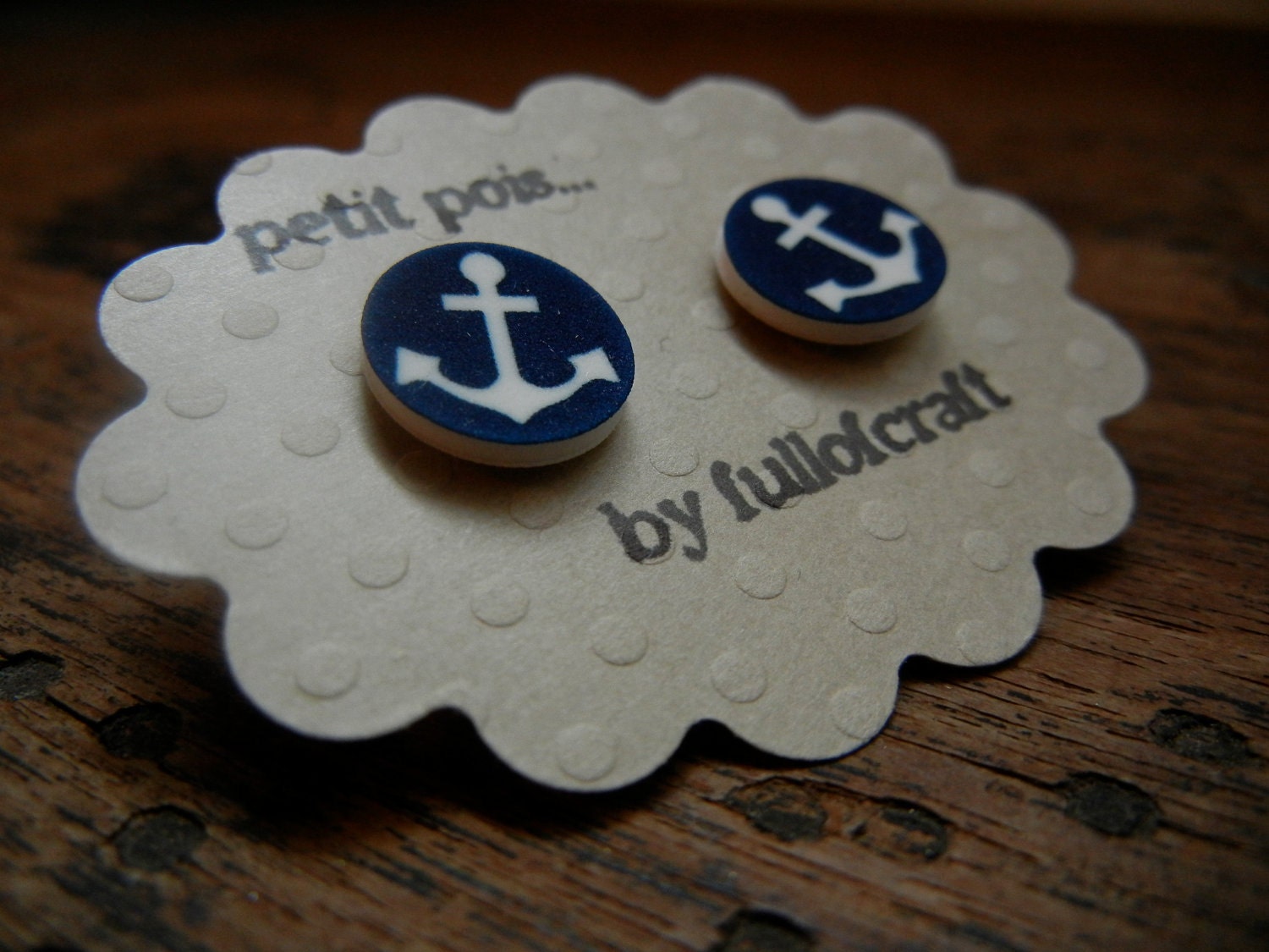 Petit Pois Earrings with Blue and White Anchor
