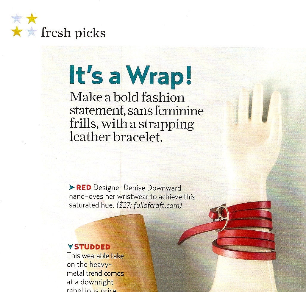Leather Wrap Bracelet in Red leather with silver buckle as seen in Country Living Magazine