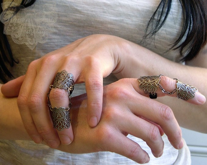 Lombardy Armor Ring Gothic Flourish Filigree Double Ring 2 Piece Set