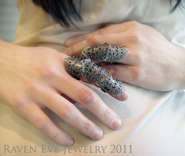 The Norman Armor Ring Gothic Flourish Filigree Two Ring set