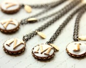 Bridesmaids Necklaces- set of 5 cold clay Initial pendants in brass chain , Wedding Jewelry,Personalized Bridesmaid Gift