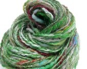 Handspun Yarn - Art Yarn - Thread Wrapped - Thick and Thin - Textured - Green Mix - 62 Yards - SALE