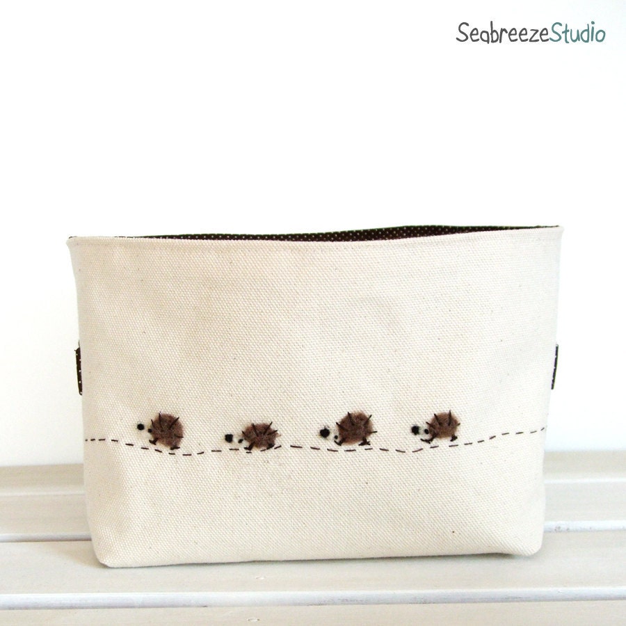Fabric basket - hedgehog family-DVD size
