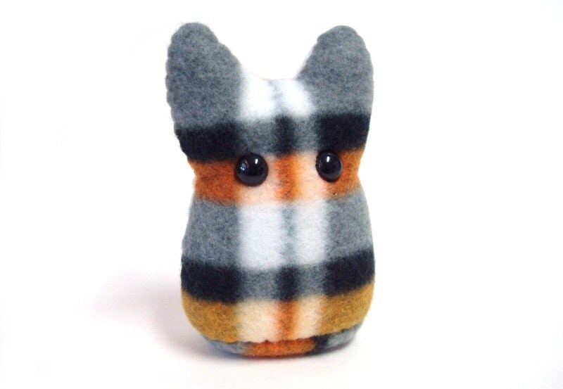 Stuffed Halloween Monster - Plaid Something - Orange / White / Black