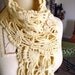 CHRISTMAS IN JULY SALE HALF PRICE Scarf Crocheted in Lacey Motif with Dirty Button Scarf Pin in Vanilla Bean
