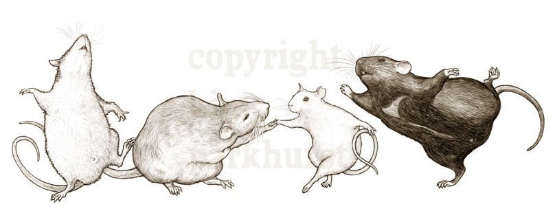 Dancing Rats Whimsical Signed Art Print Mice