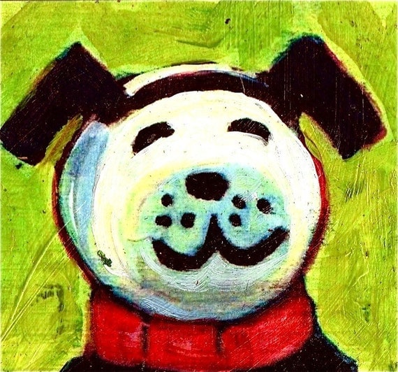 Dog. Hand-Touched Print on Wood Block.