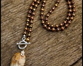 Sometime the Hunter, the Hunted - sterling, bronze freshwater pearl and landscape jasper necklace
