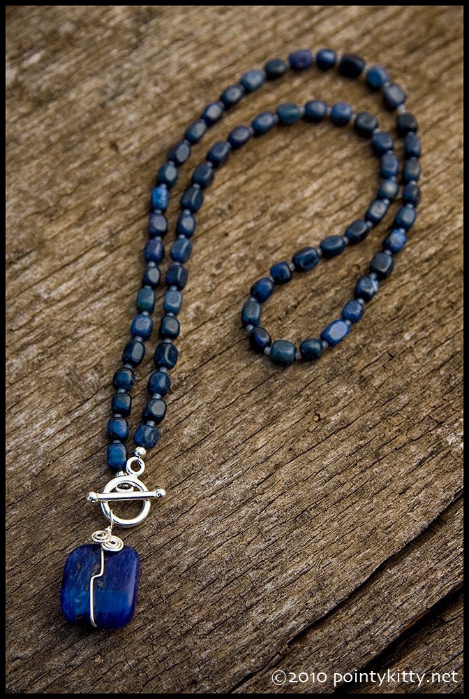 Tower in the Sky - sterling, duomeroterite and lapis necklace