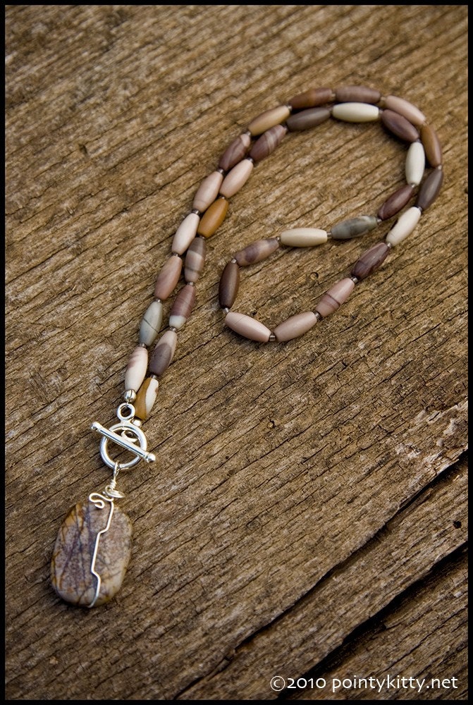 To a State of Decay - sterling, mocha jasper and landscape jasper necklace