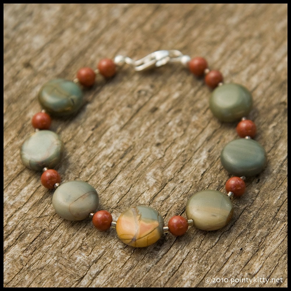 A Number of Different Scenarios - sterling, red jasper and dry creek jasper bracelet