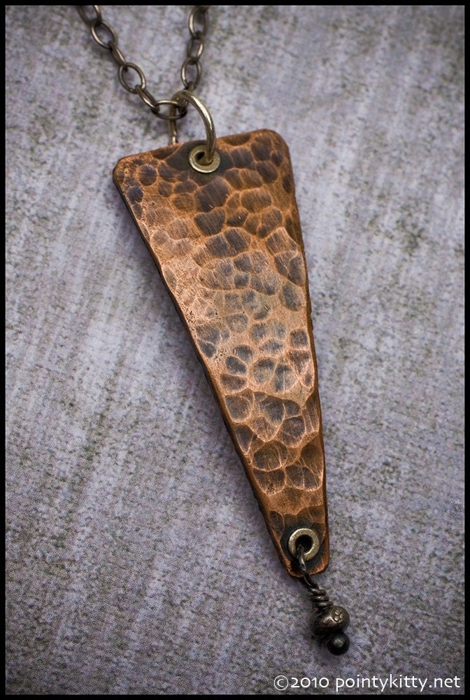 Philomena - recycled sterling silver and copper hand-hammered trapezoid pendant necklace