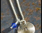 Personalized Sterling Initial Stamped Pendant Necklace with Swarovski Birthstone Charm