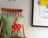 Green Linen Animals Cushion - Doe