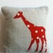 Natural Linen Animals Cushion - Red Giraffe